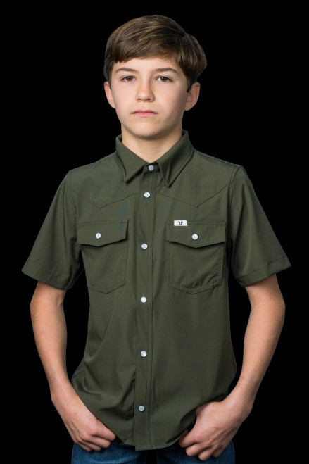 Ferrell Kids Shirt - Core - UPF 50+ / Short Sleeve Snap - Olive