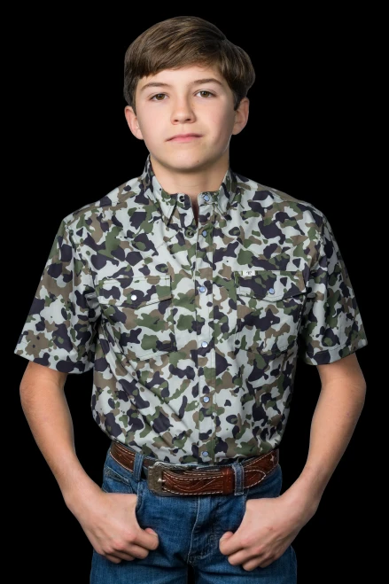 Ferrell Kids Shirt - Camo 2.0 - UPF 50+ / Short Sleeve Snap