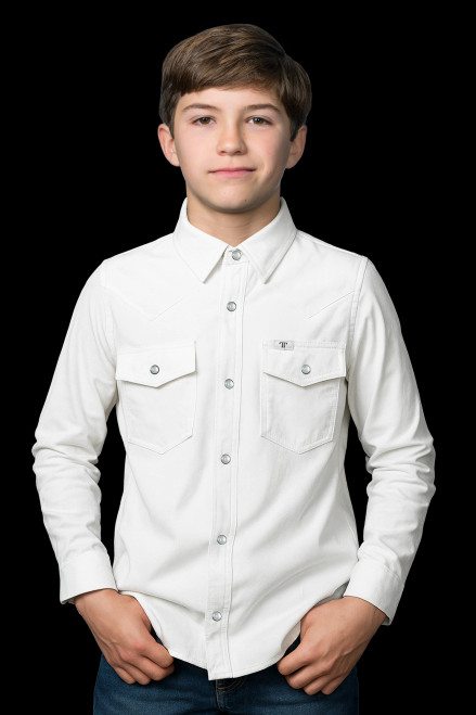 Ferrell Kids Shirt - Core - UPF 50+ / Long Sleeve Snap - White