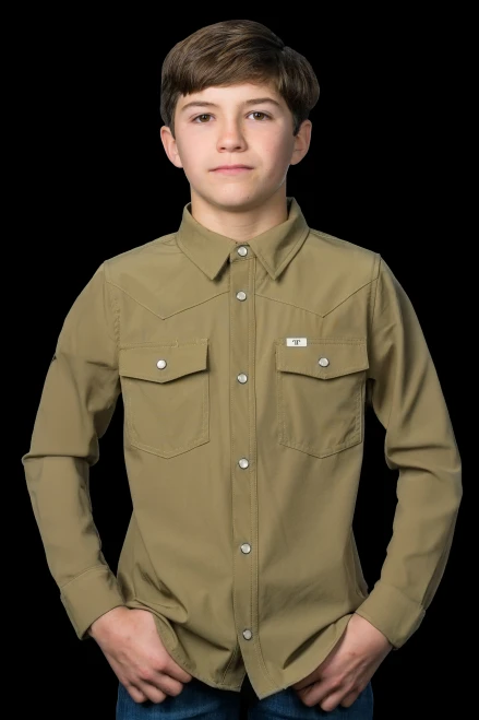Ferrell Kids Shirt - Core - UPF 50+ / Long Sleeve Snap - Khaki