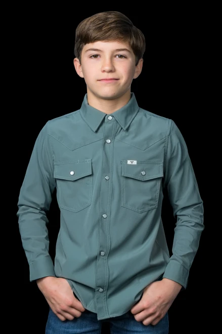 Ferrell Kids Shirt - Core - UPF 50+ / Long Sleeve Snap - Aqua
