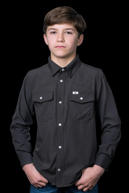 Ferrell Kids Shirt - Core - UPF 50+ / Long Sleeve Snap - Grey