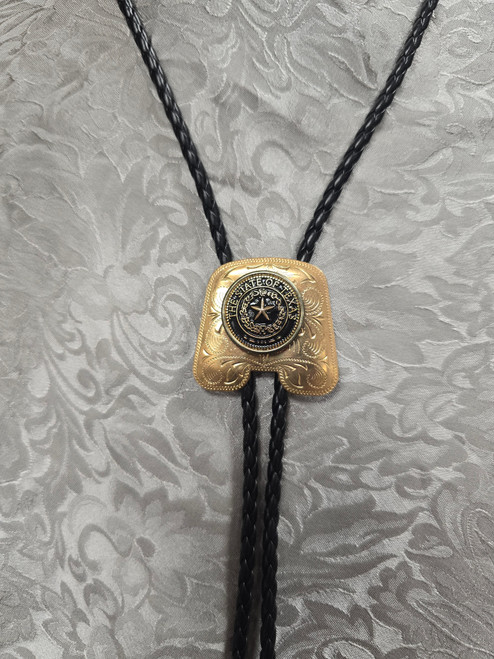 Billy's Western Wear Accessories - Bolo Tie - Rectangular Shield State Of Texas - Gold
