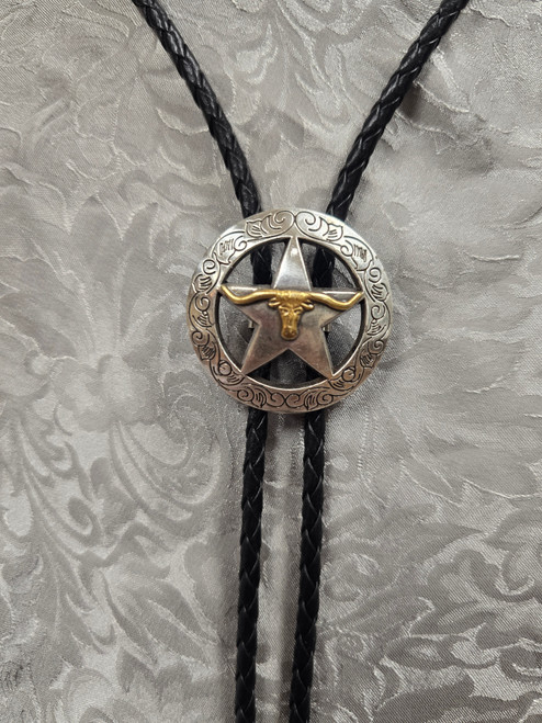 Billy's Western Wear Accessories - Bolo Tie - 2 Tone Longhorn - Antique Silver / Gold