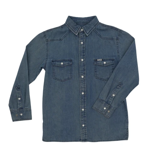 San Jac Outdoors Kids Shirt - Denim Pearl Snap - Dark Wash