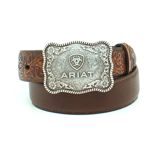 Ariat by M&F Kids Accessories - Floral Embossed Belt w/ Silver Ariat Buckle