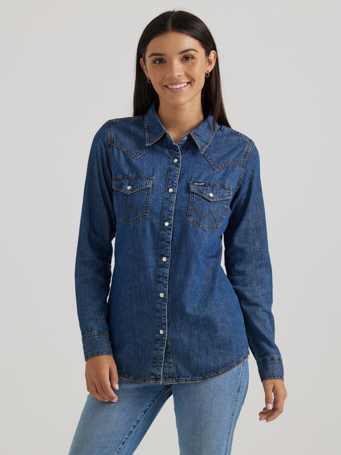 Wrangler Women's Shirt - Western Fashion - Dark Denim