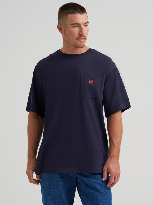 Wrangler Men's Riggs Workwear Shirt- Short Sleeve / Crew Neck - Navy