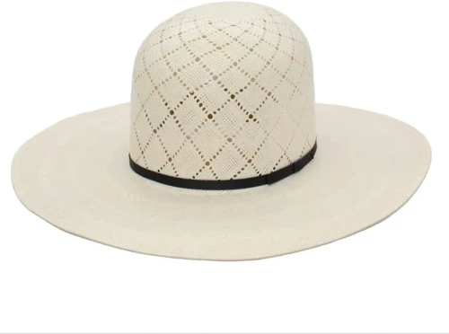 Biggar Straw Hat - Patchwork - Checkered / 4 1/4" Brim - Natural