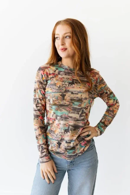 Turquoise Haven Women's Shirt - Pink Western Collage / Mesh 