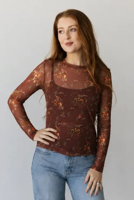 Turquoise Haven Women's Shirt - Brown Desert Cowboy / Mesh 