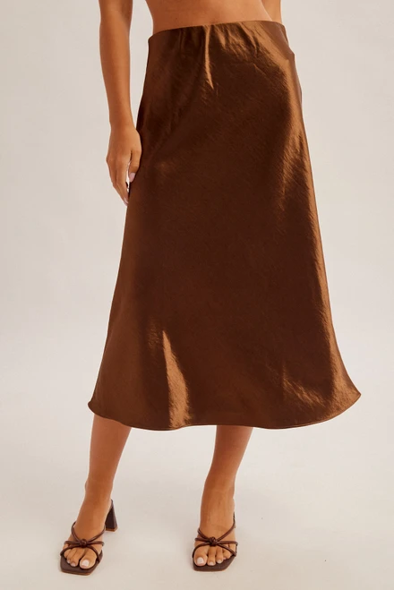 Hem & Thread Women's Shirt - Midi Length Satin - Brown