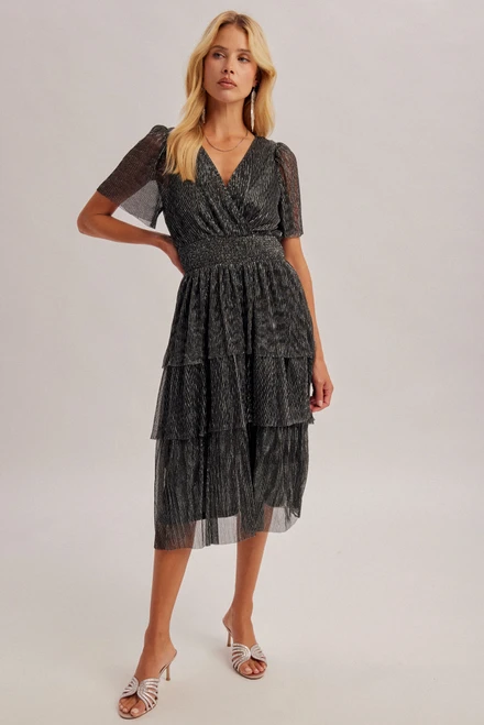 Hem & Thread Women's Shirt - Lurex Crinked Mesh Tiered - Cavia