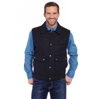 Cripple Creek Men's Apparel - Wool Melton Vest w/ Nubuck Leather Trim -  Heather Black