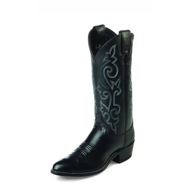 Justin Black Leather Stitch Detail Cowboy Boots Style 2566 Men\'s Size 11D JUSTIN Black Pebbled Leather Embroidered Western Mens Cowboy  main image 4