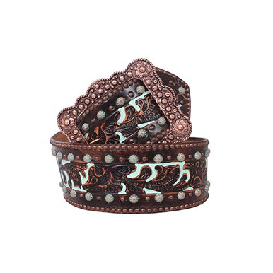 Floral Tooled Leather Belt - TwoTone Brown Leaf Pattern – DG Saddlery Store