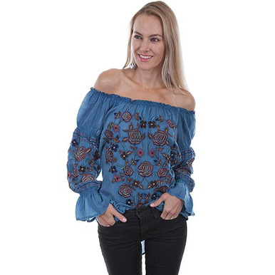 Scully Women's Honey Creek Collection - Embroidered Peasant Blouse