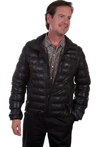 Scully Men's Jacket - Lamb Ribbed Leather - Black - Billy's