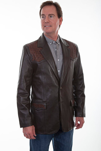 Tab Collar Men Ostrich Embossed Leather Jacket