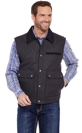 Cripple Creek Men's Apparel - Wool Melton Vest w/ Microsuede Trim - Dark  Charcoal