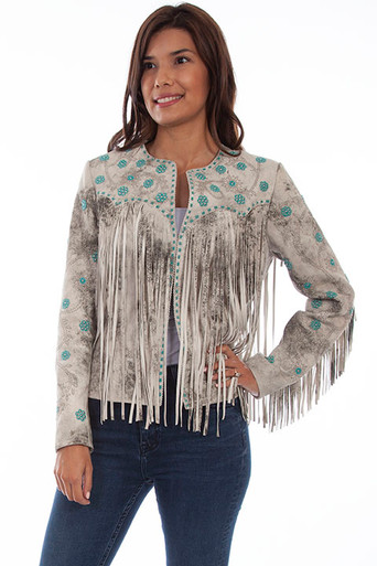 Women's White Lambskin Leather Western Style Fringe Jacket