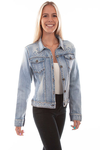 Floral embroidered denim jacket - XL - Honey