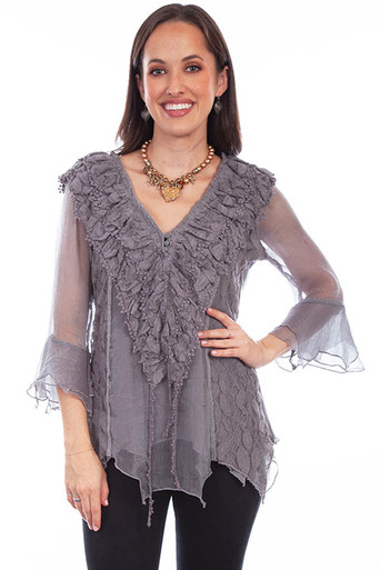 Scully Women's Shirt - Honey Creek Collection - Lace / Ruffle V
