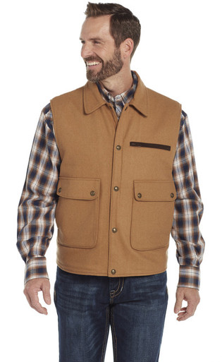 Cripple Creek Men's Apparel - Wool Melton Vest w/ Nubuck Leather Trim -  Camel