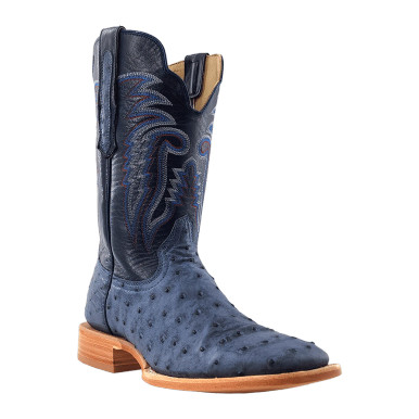 R. Watson Mens Denim Bruciato Full Quill Ostrich Boots