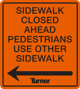 T048 Sidewalk Closed Ahead Pedestrians Use Other Sidewalk Left Arrow 900mmx1000mm