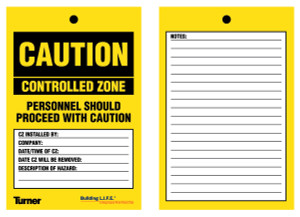 T156 Caution Controlled Zone Tags 4"x6" - Wires Not Included