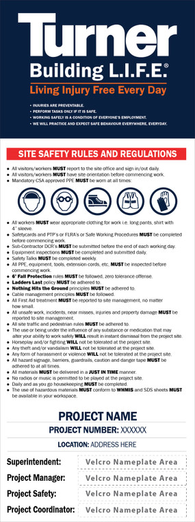 T012 Site Safety Rules & Regulations & Site Contact Details 18"x48"