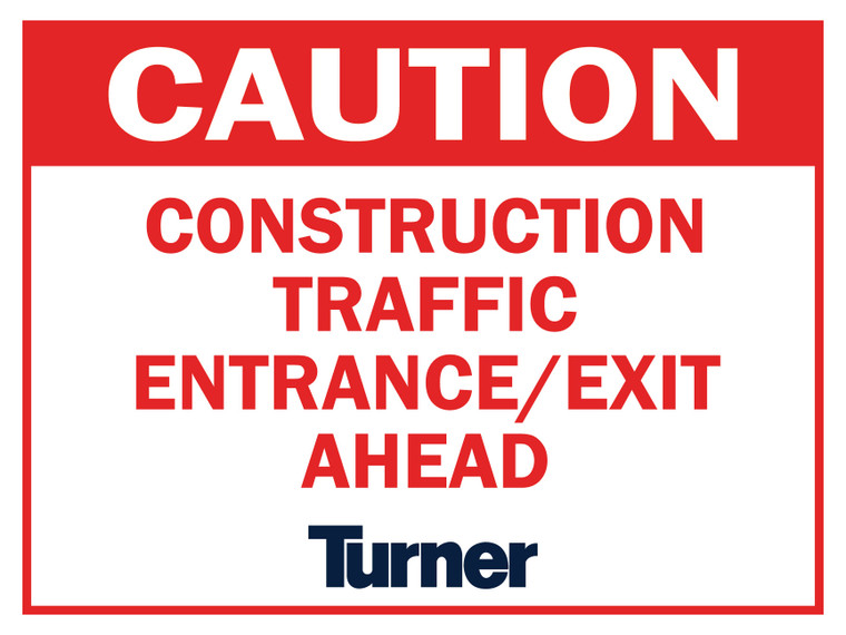 T090 Caution Construction Traffic Entrance / Exit Ahead 18"x24"