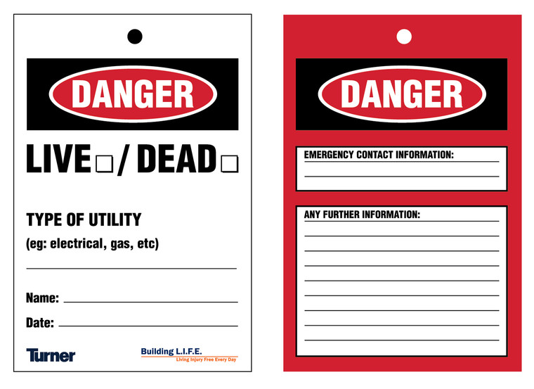 T132 Live/ Dead Utility Tags 4"x6" (Pkg. 25) - Wires Not Included