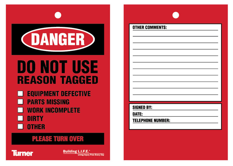 T160 Danger Do Not Use Tags 4"x6" (Pkg. 25) - Wires Not Included