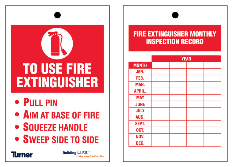 T163 Fire Extinguisher Monthly Inspection Tags 4"x6" (Pkg. 25) - Wires Not Included