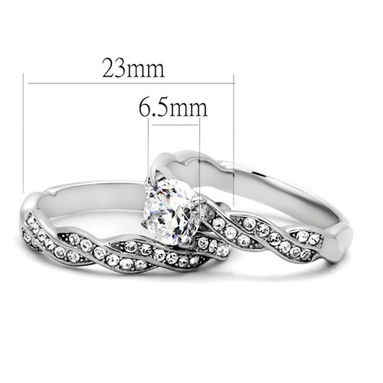 ARTK2475 Stainless Steel 1.78 Ct Round Cut Cz Twisted Wedding Ring