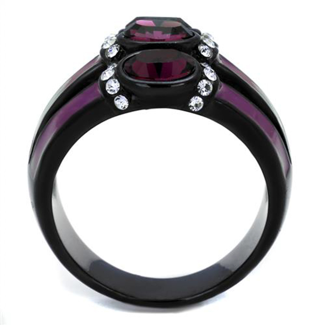 ARTK2213 Women's Black & Purple Stainless Steel Amethyst Crystal