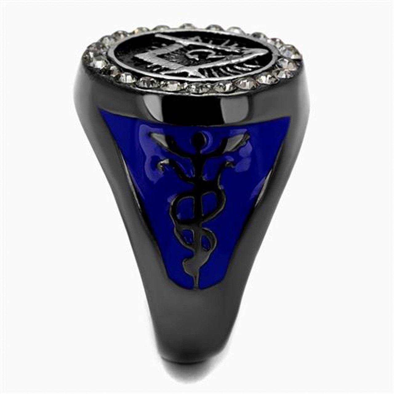 Mens Gold Satanic Illuminati Masonic Blue Onyx Ring Stainless Steel Size  7-15