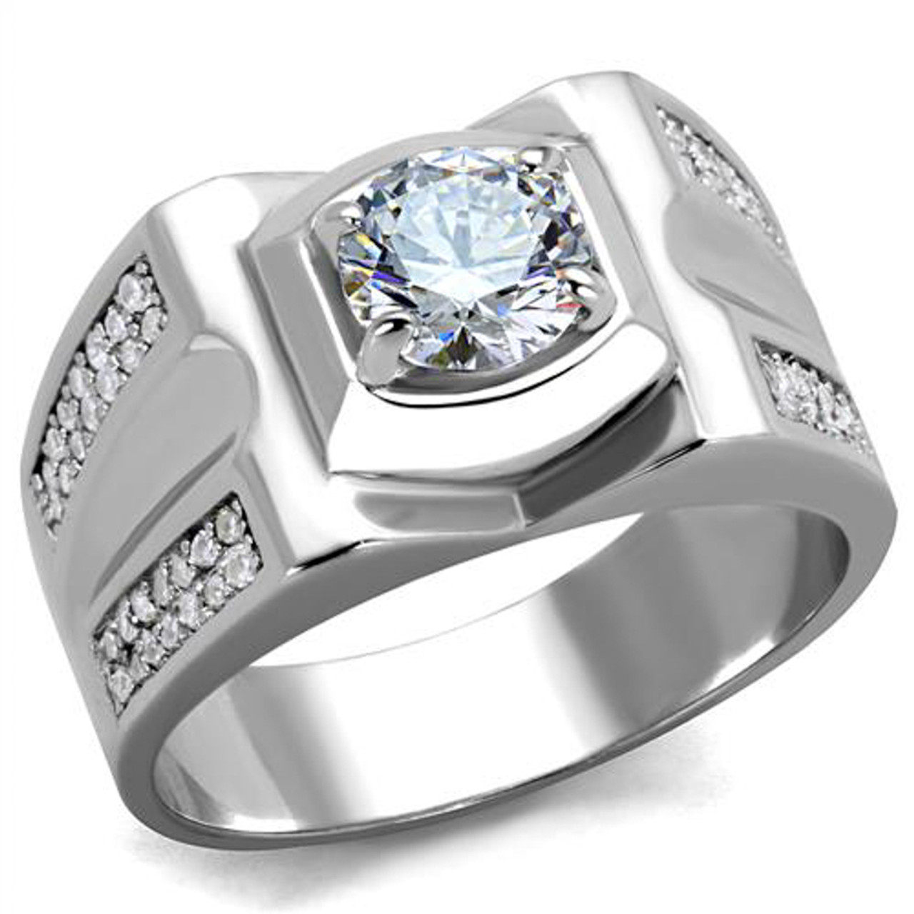 ARTS385 Men's 1 Ct Round Cut Simulated Diamond 925 Sterling Silver ...