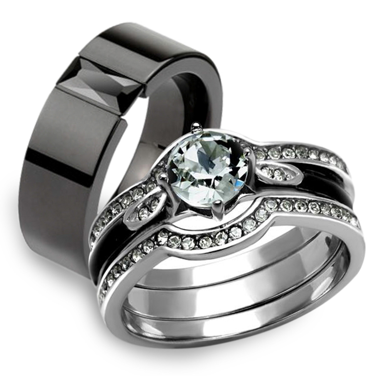 ST2843 ARM2620 His Hers 4Pc Silver And Black Stainless Steel Wedding   ST2843 ARM2620  50396.1461686238.JPG