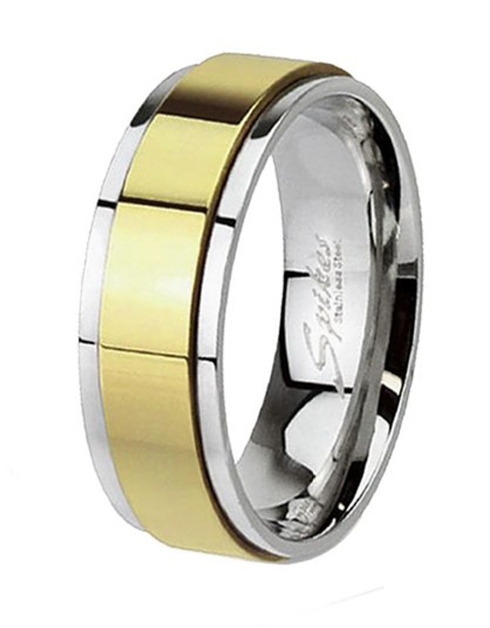 ARH1659 Two Toned Gold Ion Plated Stainless Steel Spinner Wedding Band ...