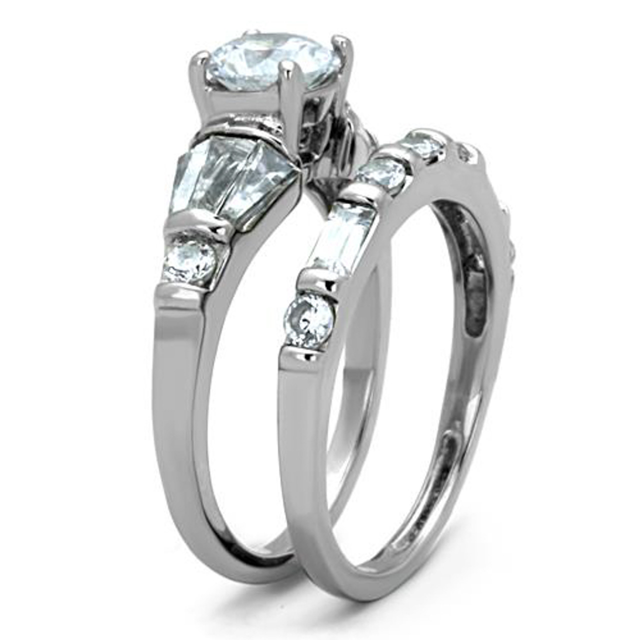 ST1535-AR011 His & Her 3 Pc Stainless Steel 2.50 Ct Cz Bridal Set