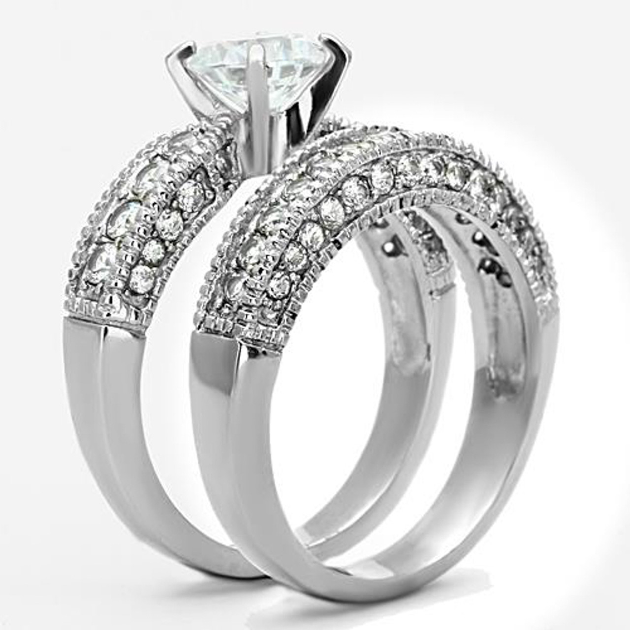 ST1318-ARCJTI486 His & Her 3pc Stainless Steel 3.15 Ct Cz Bridal