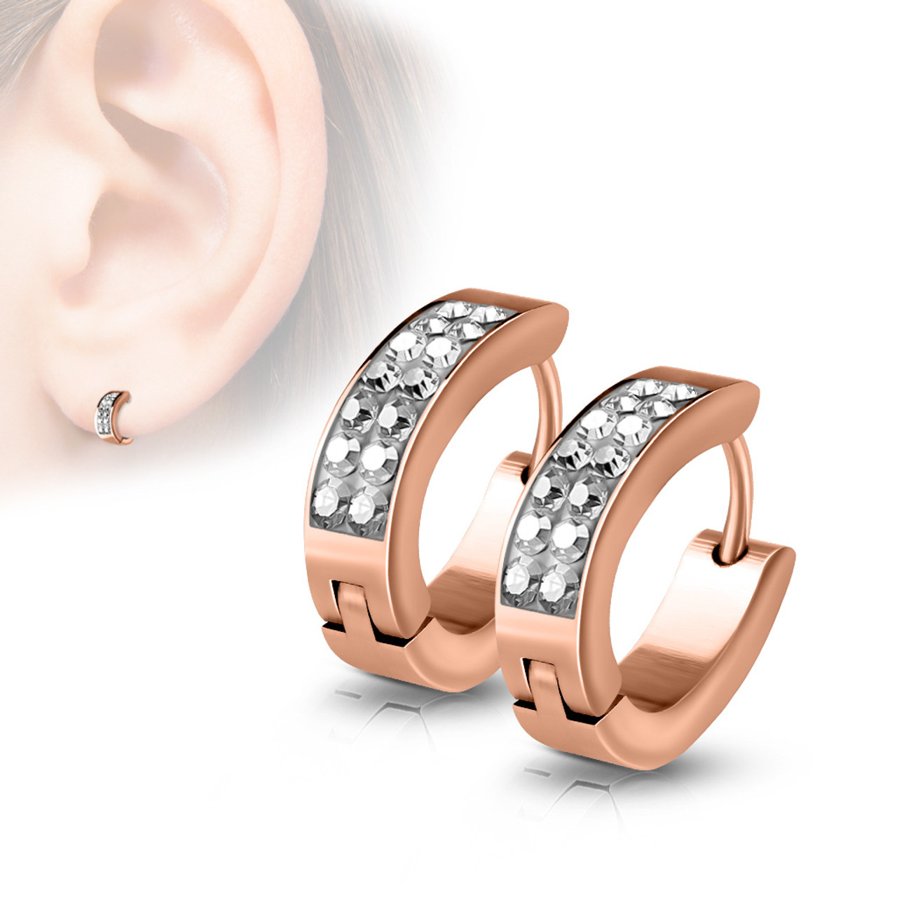 Cubic Zirconia Two Pair Huggie Hoop and Solitaire Stud Earrings