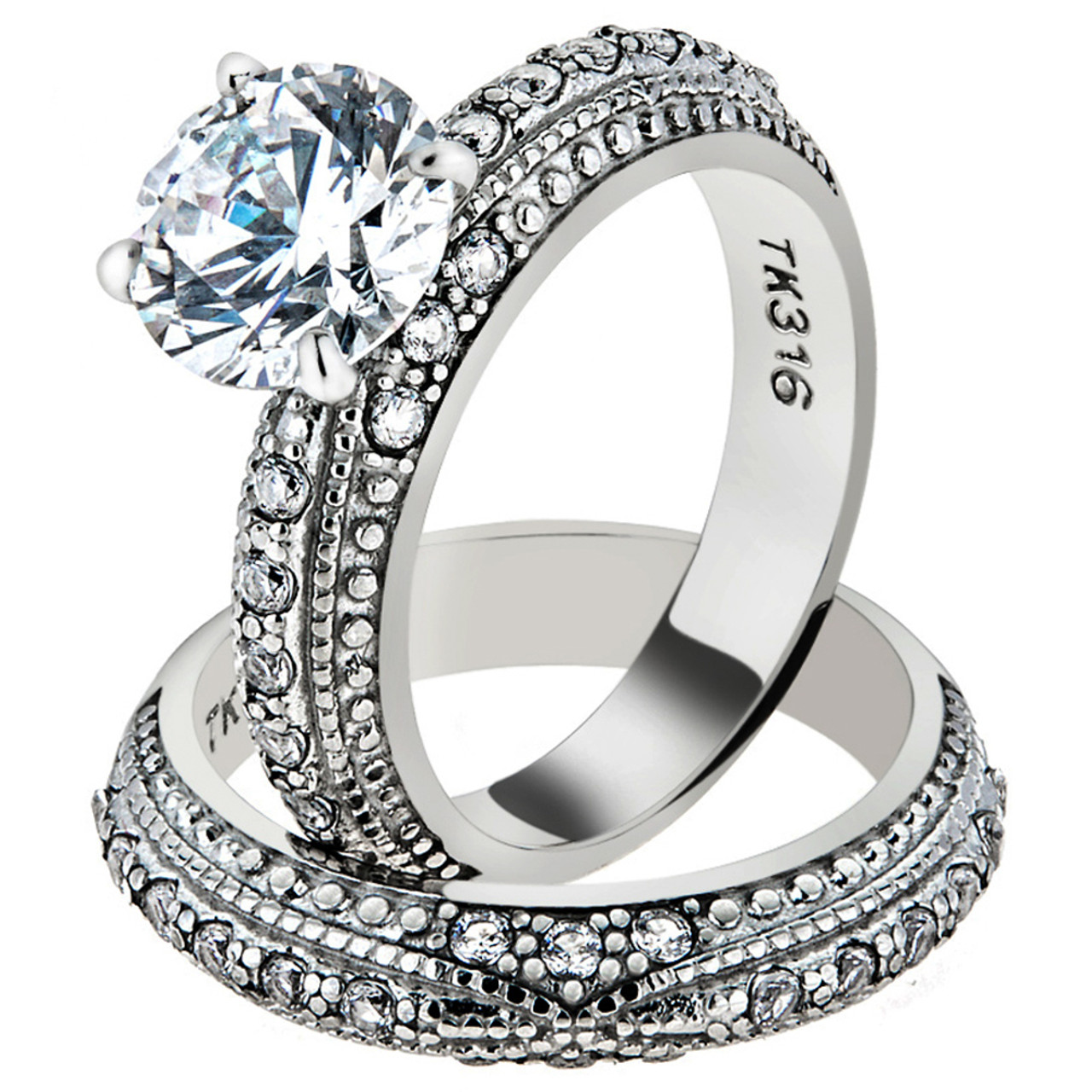 ARTK1228 Stainless Steel 3 25 Ct Round Cut CZ Vintage Wedding Ring Set   TK1228 1  72004.1466261474 