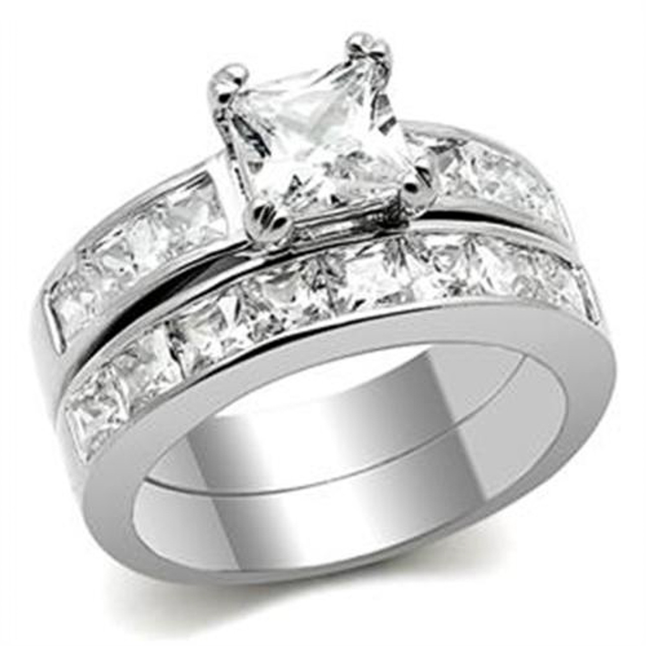 2.10 Ct Princess Cut AAA CZ 14k Gold Plated Wedding Ring Set Women's Size 5-10 