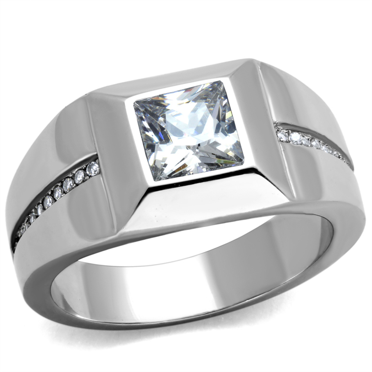 5mm Cubic Zirconia Silver Titanium Mens Ring