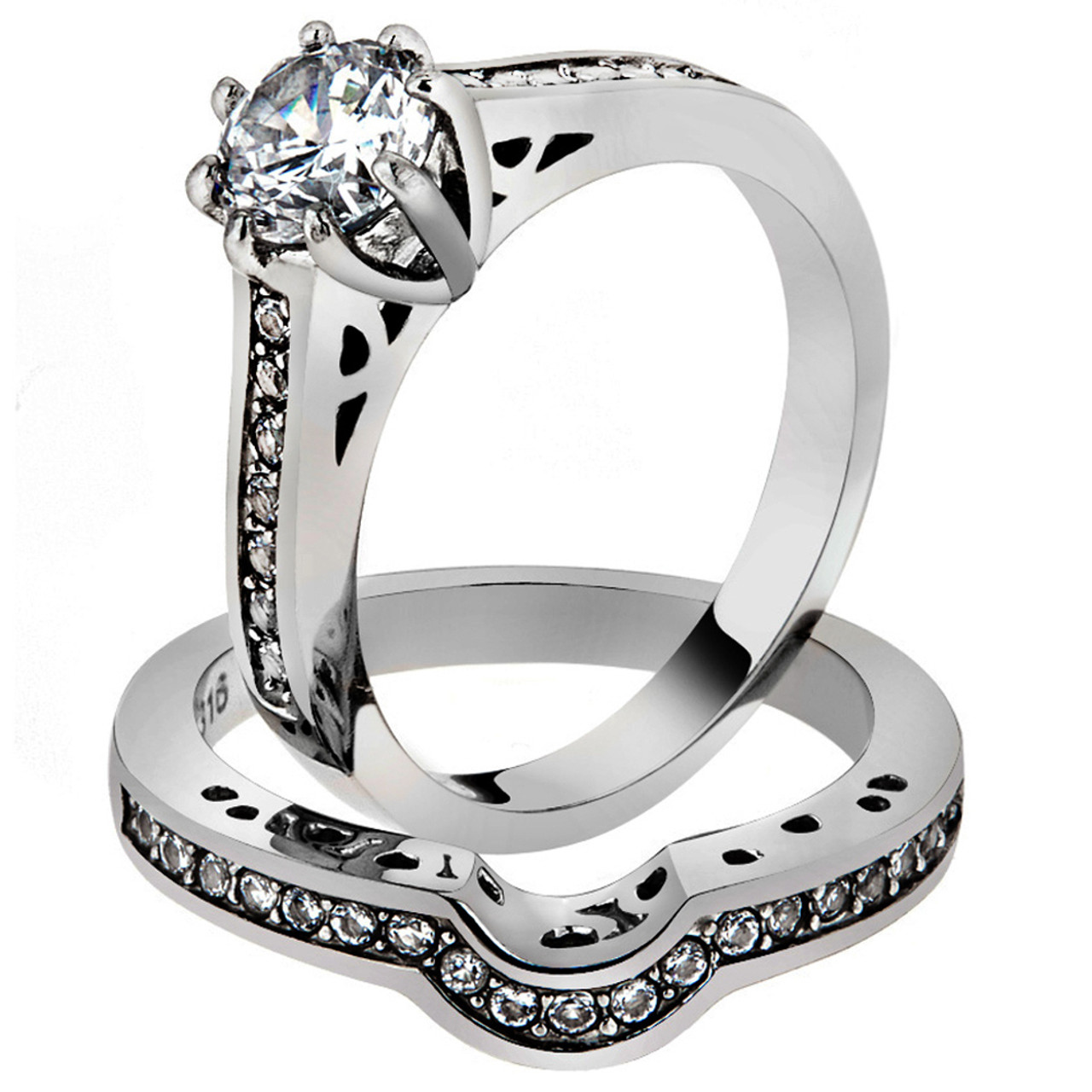 Stainless steel engagement rings shop cubic zirconia