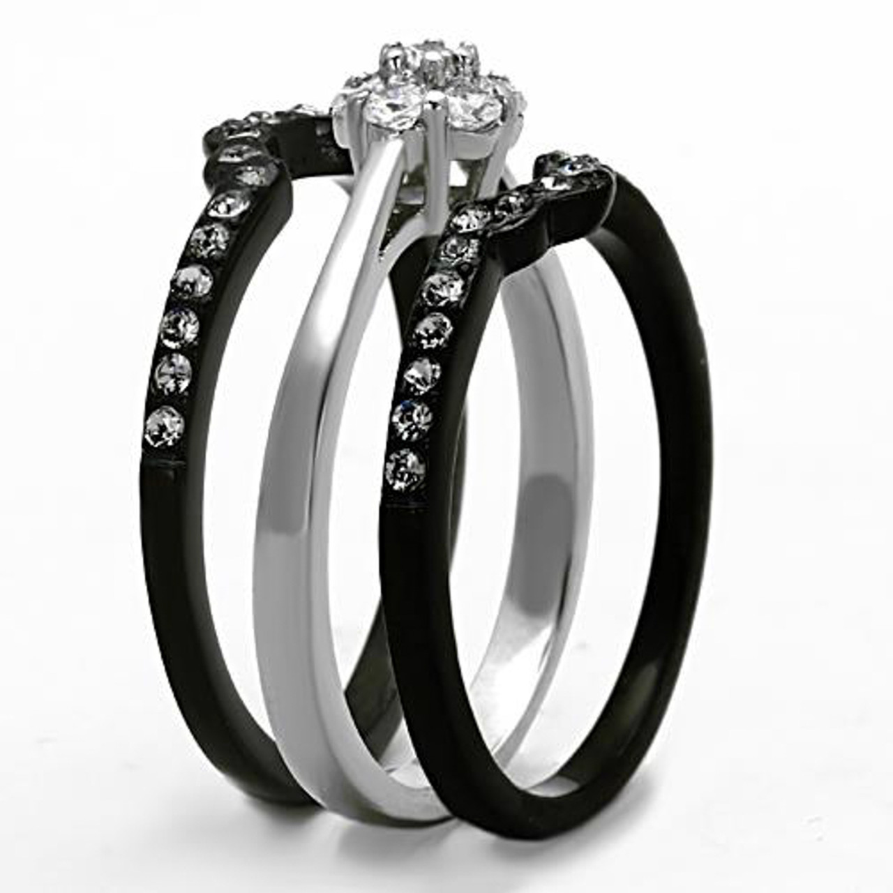 1.85 CT ROUND CUT CZ SILVER STAINLESS STEEL WEDDING RING SET WOMEN/'S SIZE 5-10